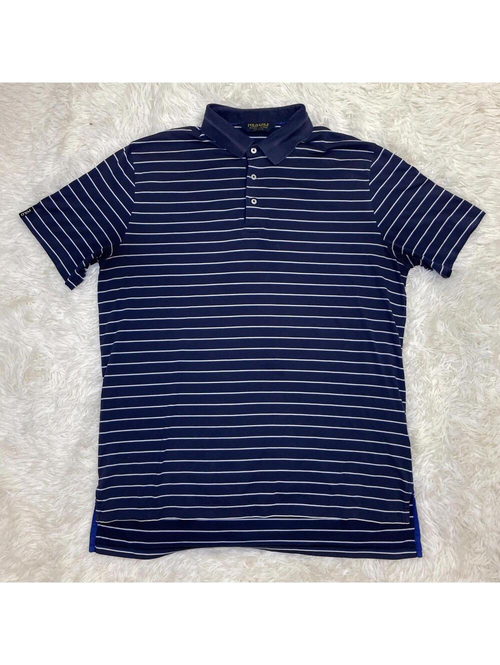 Polo Golf Ralph Lauren Men’s Shirt Sz L Blue Striped S/S Cotton Polyester Blend